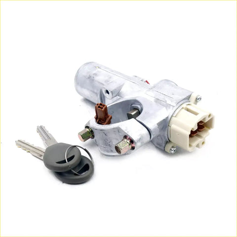 Silver metal ignition switch lock with beige plastic connector and two keys for nissan x-trail 4wd t30 2000-2007