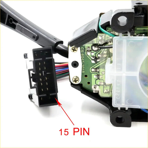 Black 15-pin electrical connector on indicator switch wiring harness for mitsubishi colt dodge ram 50 1986-1994