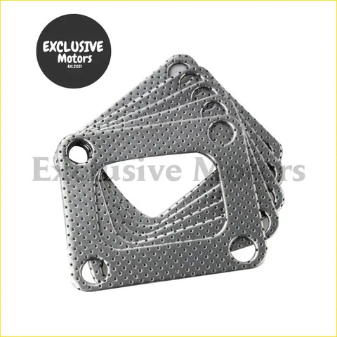 Stack of metallic silver perforated inlet manifold turbo gaskets made for t2 t25 and t28 turbochargers
