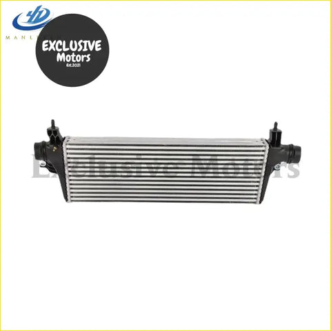 Silver aluminum intercooler with black plastic end caps and brackets for toyota hilux fortuner 2016-2021