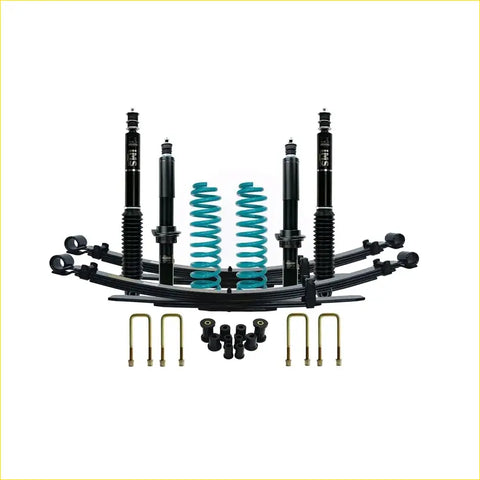 Black and teal Dobinsons IMS monotube coilover lift kit with shocks and springs for Isuzu DMax 2012 to 2020