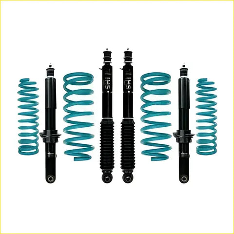 Teal and black coilover suspension kit with sho branding for isuzu mu-x ucs85 dobinsons ims monotube lift kit back view