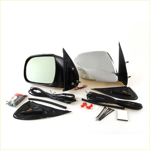 Led door wing mirrors x2 for toyota hilux mk6 black and chrome side view with integrated led turn signal light