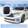 Black durable plastic left front tow hook cover for toyota highlander 2014-2016 shown from back side