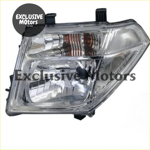Left-hand headlight for nissan navara d40 clear plastic assembly with chrome lens and black mounting brackets