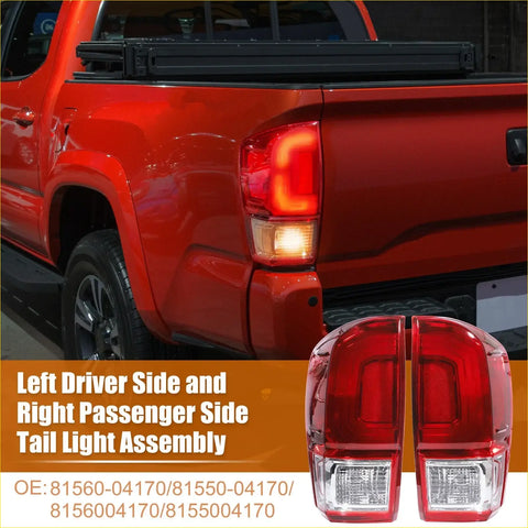 Left and right side tail light assembly for toyota tacoma 2005-2015 with red and clear plastic lens