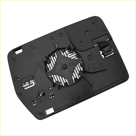 Black plastic rearview mirror housing with circular fan design and white stripes for left side ford f-150 mirror glass back view