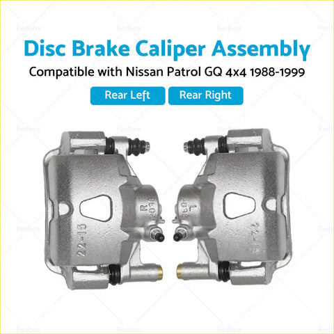 Silver metallic rear left and right disc brake caliper assemblies for nissan patrol gq 4x4 88-99 back side view