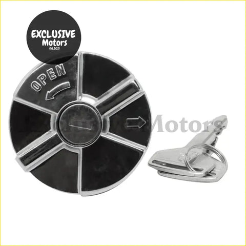 Locking fuel cap for toyota hilux 1980-2005 black and chrome with open arrows on segmented circular design
