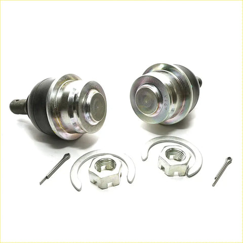 Lower ball joints for Toyota Hilux 2005-2015 silver metal with black rubber boots and metal rings nuts and pins