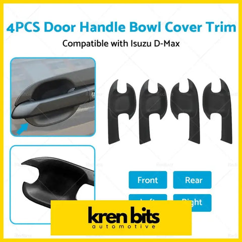 Matte black plastic door handle cover trim for isuzu d-max shown from the back side with a bowl design
