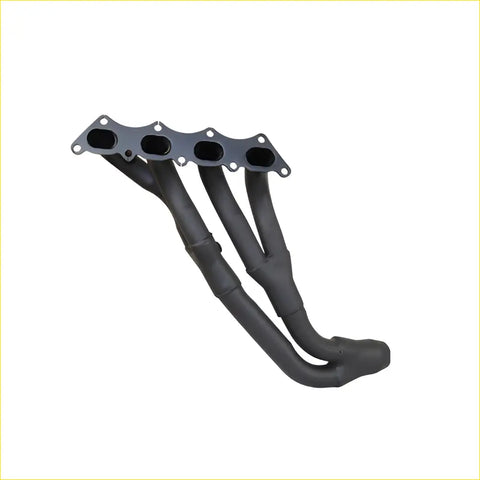 Black automotive exhaust manifold with four cylindrical ports and flanged mounting for mitsubishi l300 4g92 tri-y gasket