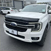 White ford ranger 2022 with black front grille chrome accents featuring monsoon and bonnet guard aftermarket