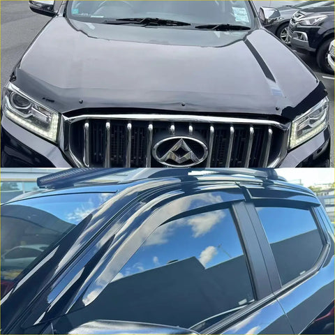 Black suv with chrome grille and emblem featuring monsoon and bonnet guard for ldv t60 maxus 2017-2020
