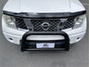 Black tubular front bumper guard on white nissan navara d40 2005-2015 monsoon and bonnet guard product
