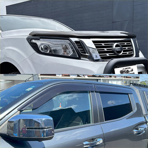 Black plastic monsoon and bonnet guard with mounting brackets and nissan logo for navara np300 2015-2020