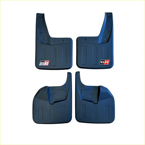 Set of four dark blue plastic mudflaps with red and white gr logos for toyota hilux 2015 plus matte black