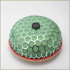Mushroom air filter with green honeycomb pattern black center cap and red rim for enhanced airflow and filtration