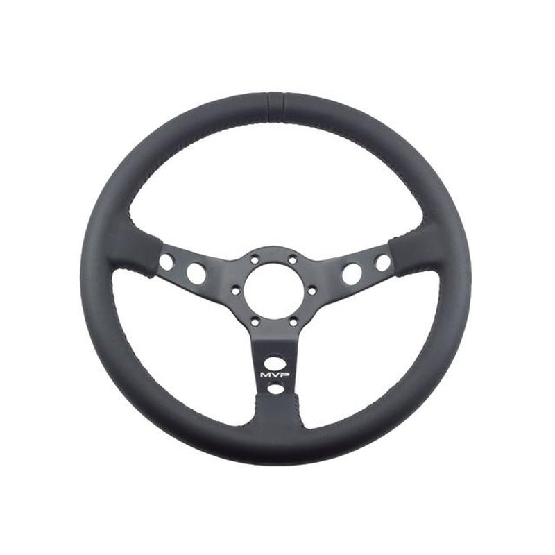 MVP Black 350mm Leather Steering Wheel Dished w/ Black
