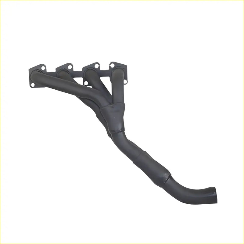 Black cast iron exhaust manifold with four flanged inlets and single outlet for navara 4wd td25-27 diesel gasket dsf128
