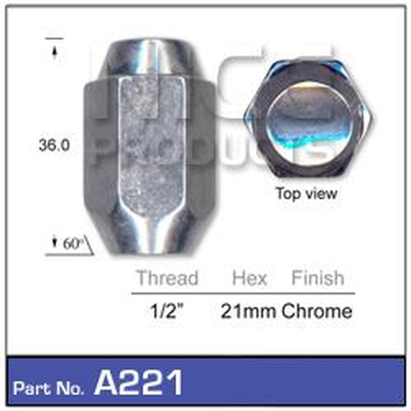 Nice Wheel Nut 1/2" Chrome A221