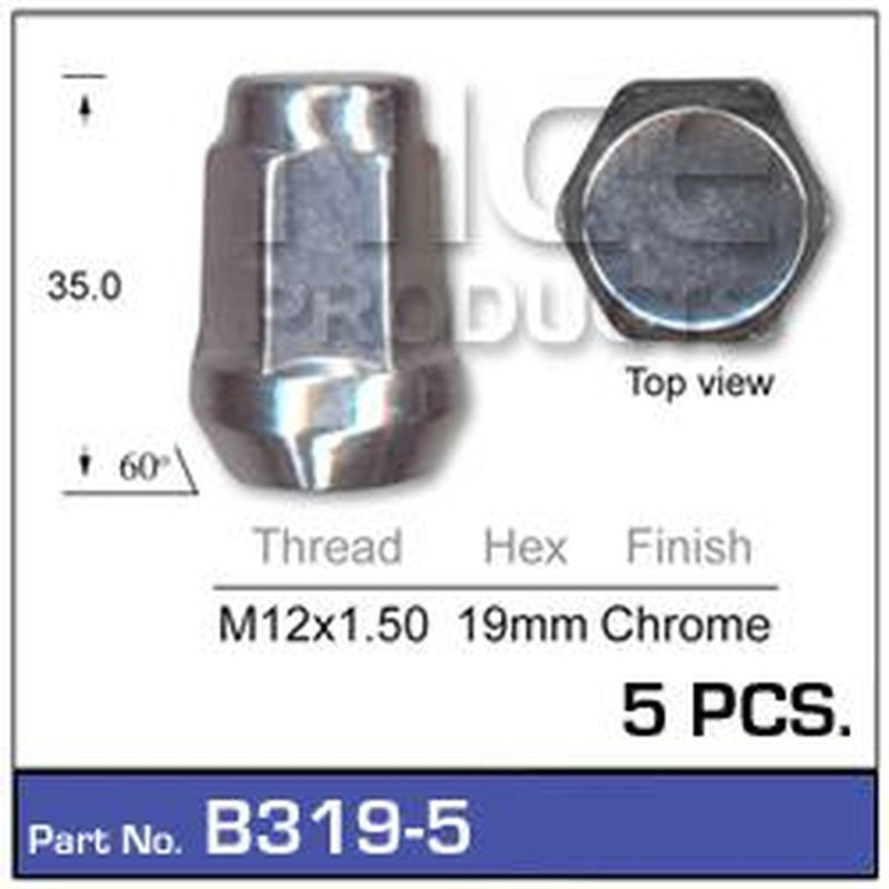 Nice Wheel Nut M12x1.50 Chrome (5 Pack) B319-5
