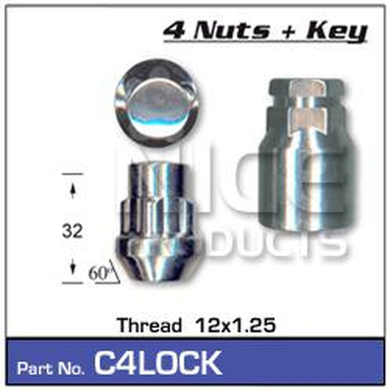 Nice Wheel Lock Nut Set M12x1.25 (4 Pack) C4LOCK