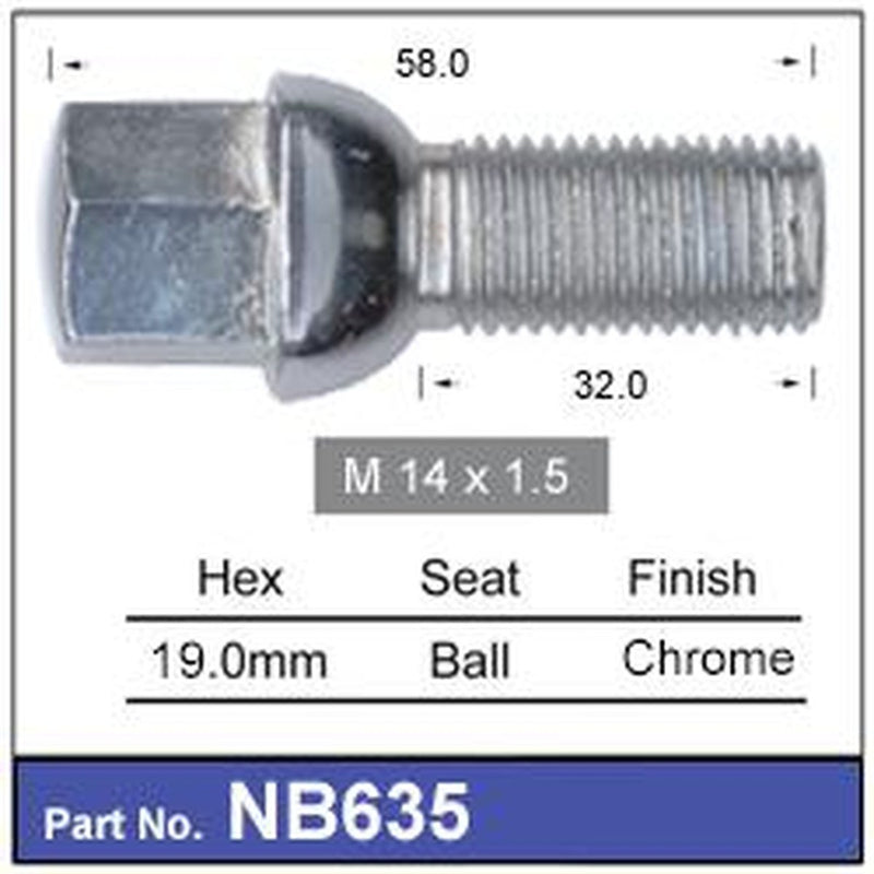 Nice Wheel Bolt M14x1.50 Chrome NB635