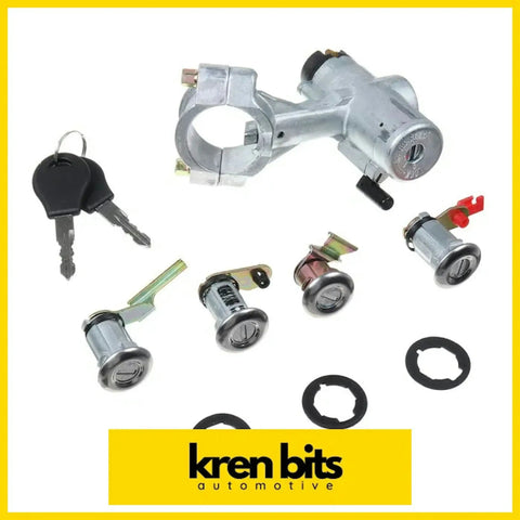Chrome finished ignition cylinder assembly with matching keys and lock parts for nissan safari gq 88-98 full key set