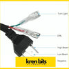 Black automotive wiring harness for Nissan Safari GQ LED HALO headlight kit with labeled connectors for lights