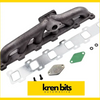 Black cast iron nissan safari top mount manifold with big boost td42 gaskets and hardware from kren bits automotive