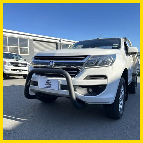 White holden colorado pickup with a matte black nudge bar compatible with front sensors 2012-2020 model