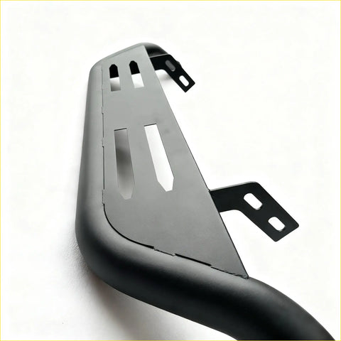 Black matte metal rear rack with mounting brackets and cutouts for nudge bar compatible front sensors mazda bt-50 2021+
