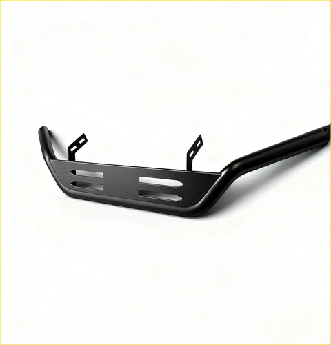 Black matte metal nudge bar with integrated mounting brackets and horizontal slots for mazda bt-50 2021+ front sensors