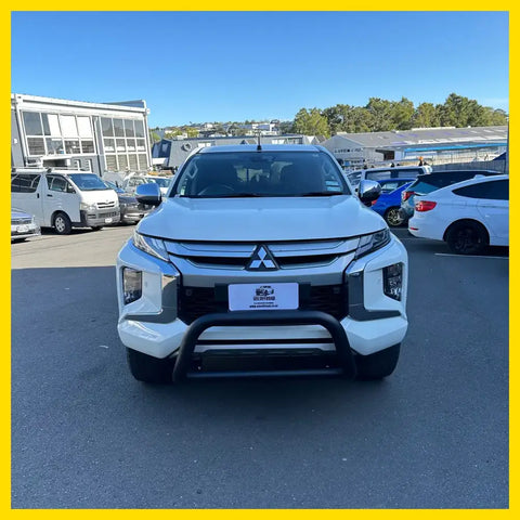 White mitsubishi triton with a black steel nudge bar compatible with front sensors medium size 2019-2023 model