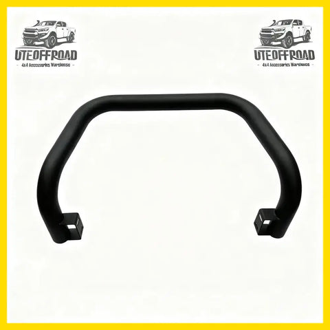 Black tubular nudge bar with curved design and mounting brackets compatible with front sensors for mitsubishi pajero 2015-2018