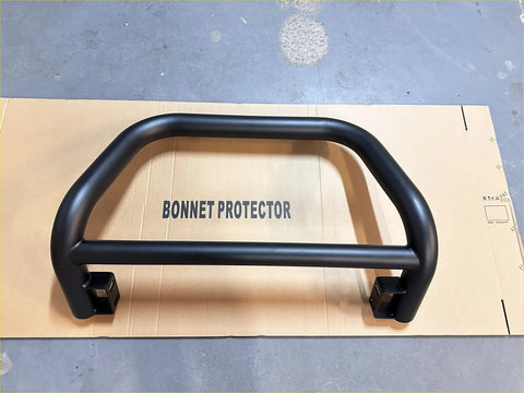 Black matte metal nudge bar with curved bars and mounting brackets compatible with front sensors for toyota hilux 2015-2025
