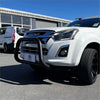 Black tubular matte nudge bar front bumper guard on white isuzu d-max 2012-2020 pickup truck