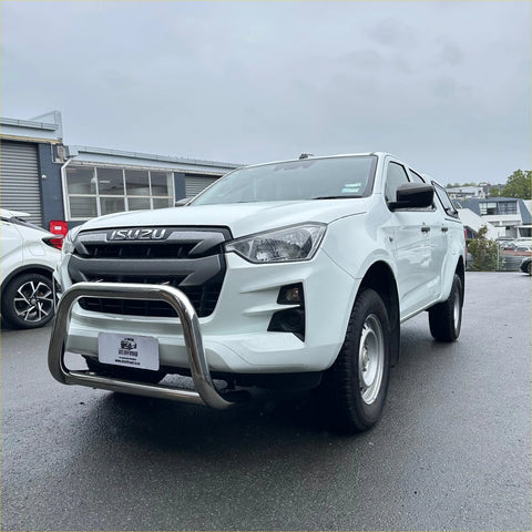 White isuzu d-max pickup truck with chrome nudge bar for ls lx models 2021-2023 front view