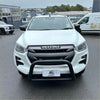 White isuzu d-max pickup truck with matte black nudge bar and black front bumper guard 2021-2023 model