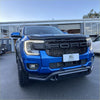 Blue ford ranger 2022 with a black grille and front bumper featuring a nudge bar lower style for added protection