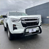 White isuzu d-max 2021-2023 pickup truck with matte black medium size nudge bar and black front bumper guard