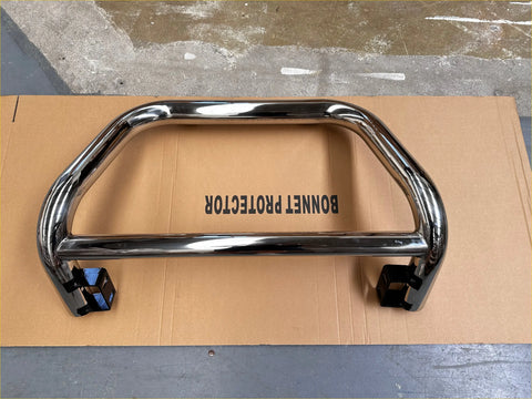 Chrome finished steel nudge bar for Toyota Hilux Vigo 2005-2015 with black mounting brackets front bumper guard