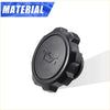 Black plastic oil fuel tank cap cover for Toyota 4Runner with textured ribbed edge and embossed fuel symbol