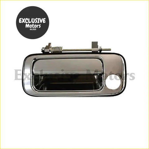Chrome finished outer door handle with sleek rectangular design and integrated pull for toyota land cruiser 80 1990-1997