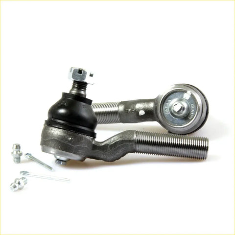 Outer tie rod end for datsun nissan 720 d21 1983-1986 silver and black with threaded shafts rubber boots and hardware