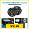 Pair 7in round black led headlights with bright yellow-green bulbs for jeep wrangler hi lo drl beam headlamps sealed