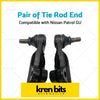 Pair of black metal tie rod ends for nissan patrol gu y61 series 4wd 03-on shown from the back side