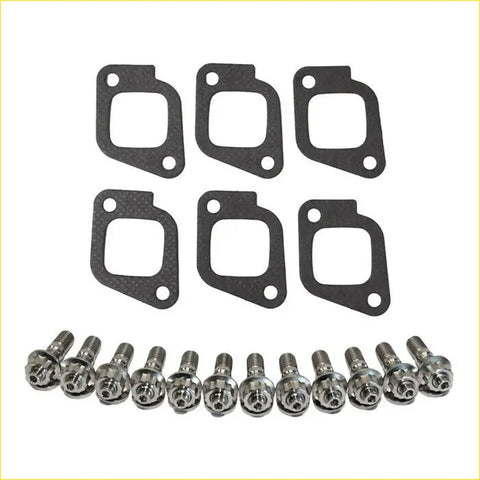 Set of six black rubber gaskets and ten chrome plated titanium exhaust manifold studs for nissan patrol gq y60 4.2l
