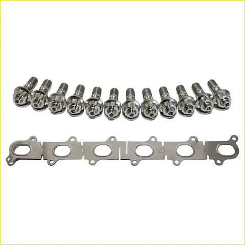 Set of ten chrome engine head bolts and stainless steel exhaust manifold gasket for ford falcon xr6 barra 4.0l